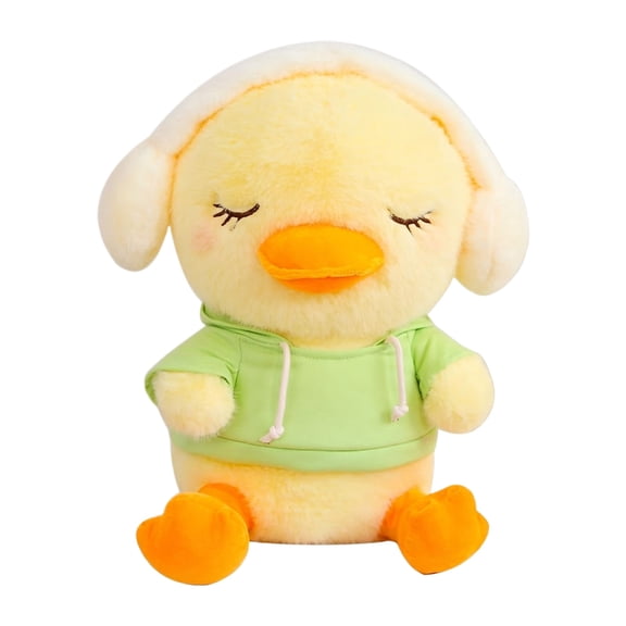 Duck with Headphones Plush Soft Yellow Bird in Green Hoodie Hoodie for Music Lovers and Modern Desktop Decoration