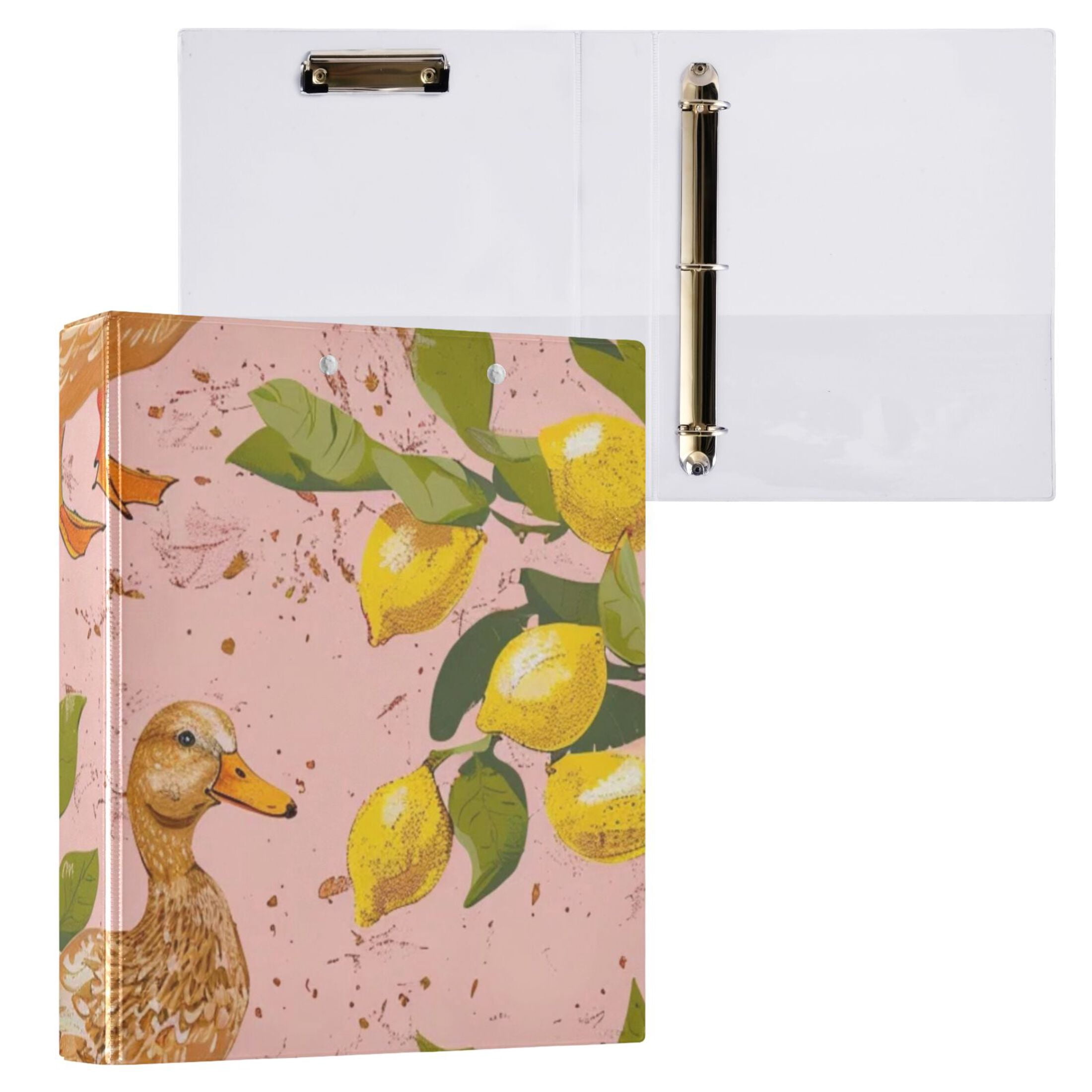 Duck with Lemon 3 Ring Binders 1.5 inch Hardcover File Folders with Interior Pockets A4 Size Organizer for School Office Hospital