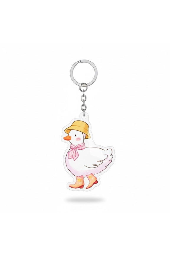 Duck with Pink Boots Keychain, Cottagecore Farm Animal Charm