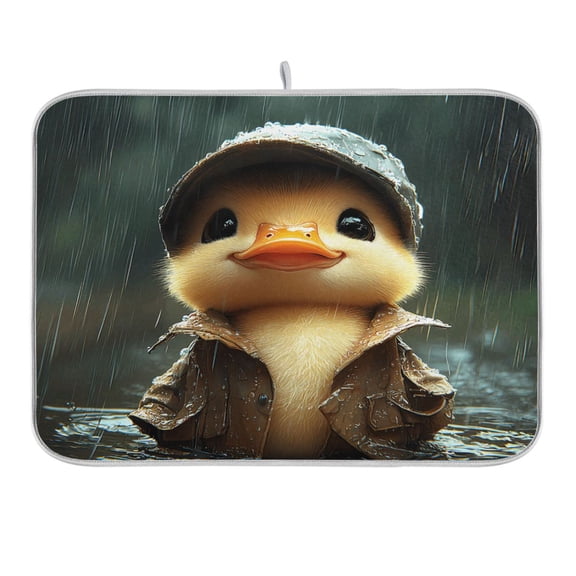 Duck with Raincoat and Cap Dish Drying Mat 16x18 Absorbent Microfiber Draining Rack Pad for Kitchen Counter Sink