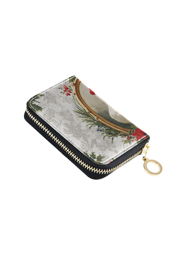 Duck with Red Hat Vintage Painting Women's Credit Card Holder PU Leather Zipper Wallet RFID Blocking