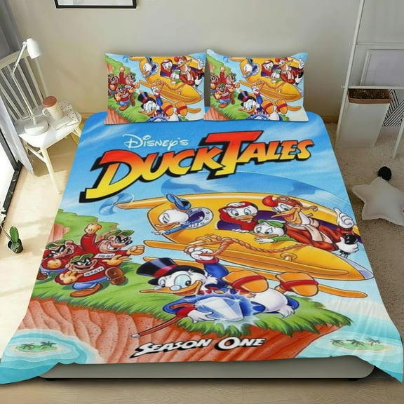 DuckTales Themed Bed Sheet Set Three Piece Set 53x79 In ches Comfortable And Skin Friendly Unique Design Creating A Star Studded Night Home Decor Gifts For Family Friends fans