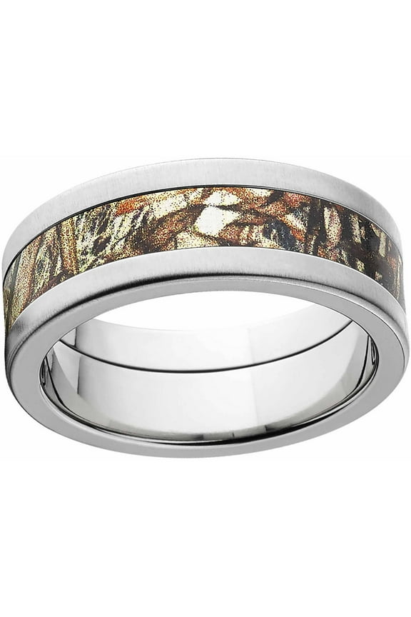 Duckblind Men's Camo 8mm Stainless Steel Wedding Band with Cross Brushed Edges and Deluxe Comfort Fit
