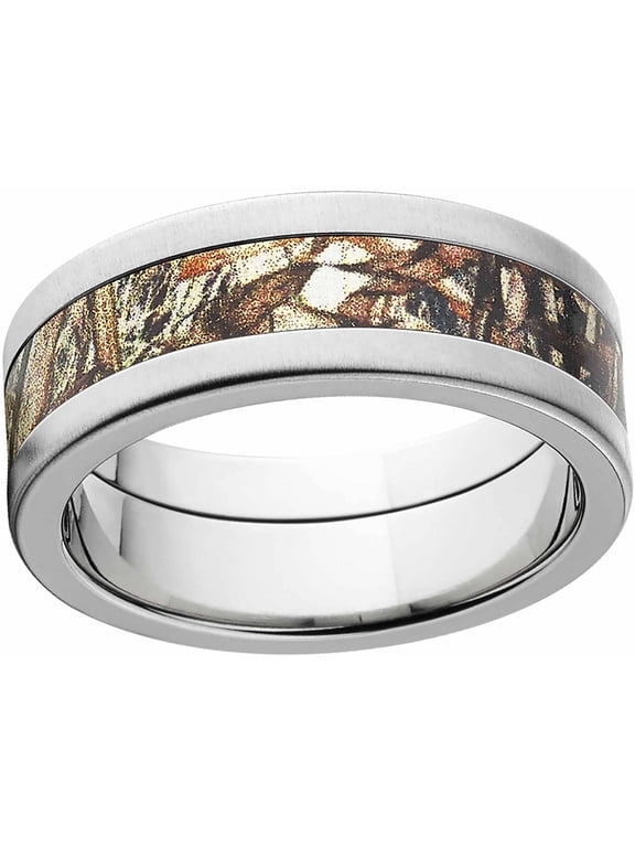 Duckblind Men's Camo 8mm Stainless Steel Wedding Band with Cross Brushed Edges and Deluxe Comfort Fit