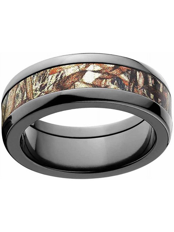 Men's Camo Black Zirconium Ring with Polished Edges and Deluxe Comfort Fit