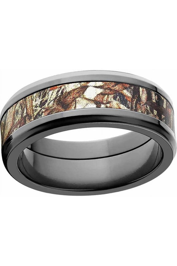 Men's Camo Black Zirconium Ring with Polished Edges and Deluxe Comfort Fit