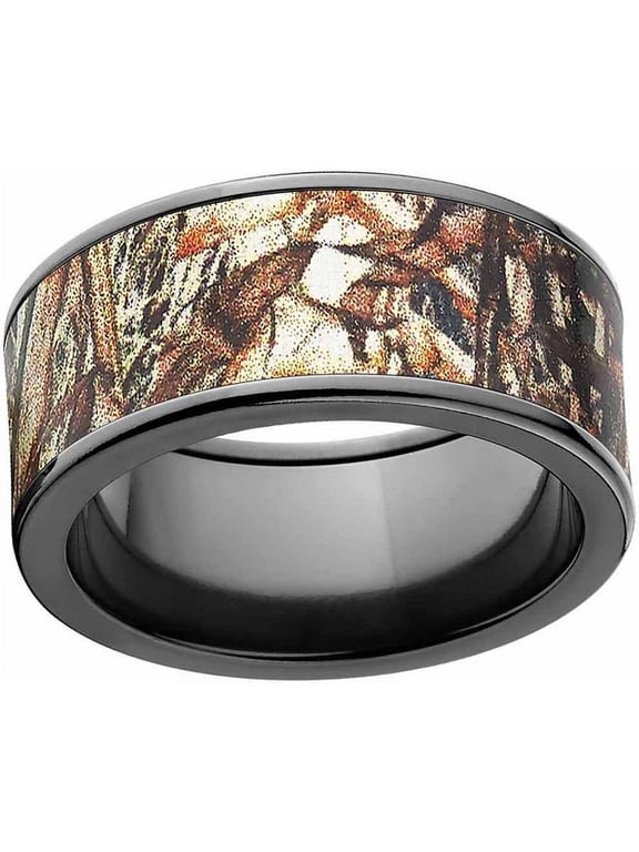 Men's Camo Black Zirconium Ring with Polished Edges and Deluxe Comfort Fit