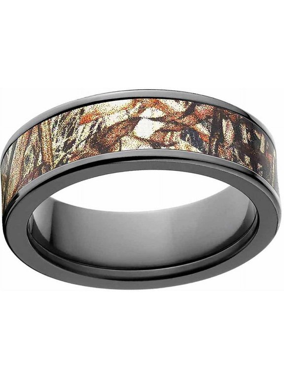 Men's Camo Black Zirconium Ring with Polished Edges and Deluxe Comfort Fit