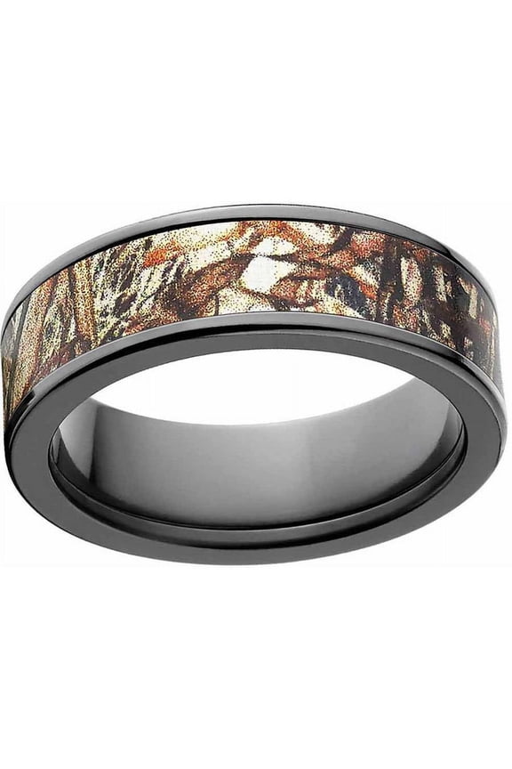 Men's Camo Black Zirconium Ring with Polished Edges and Deluxe Comfort Fit