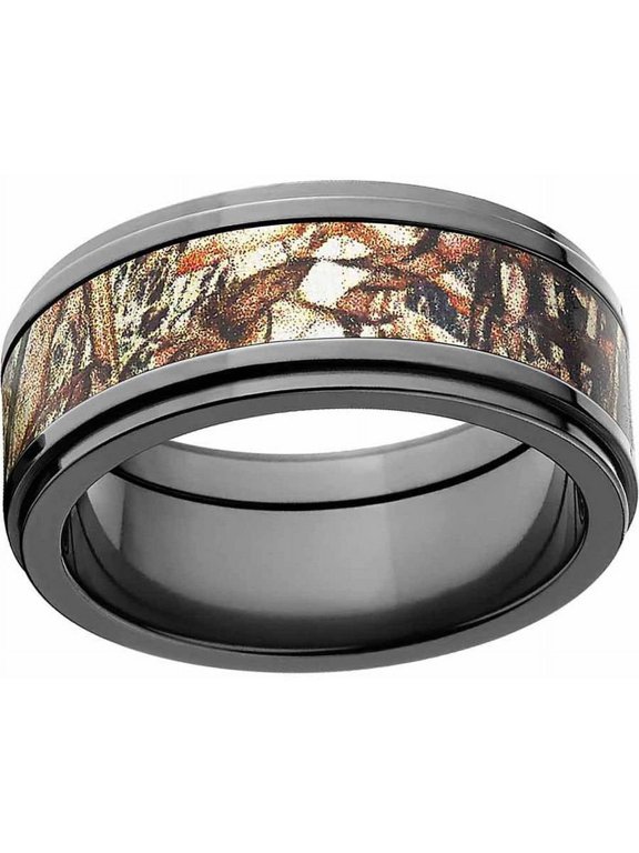 Men's Camo Black Zirconium Ring with Polished Edges and Deluxe Comfort Fit