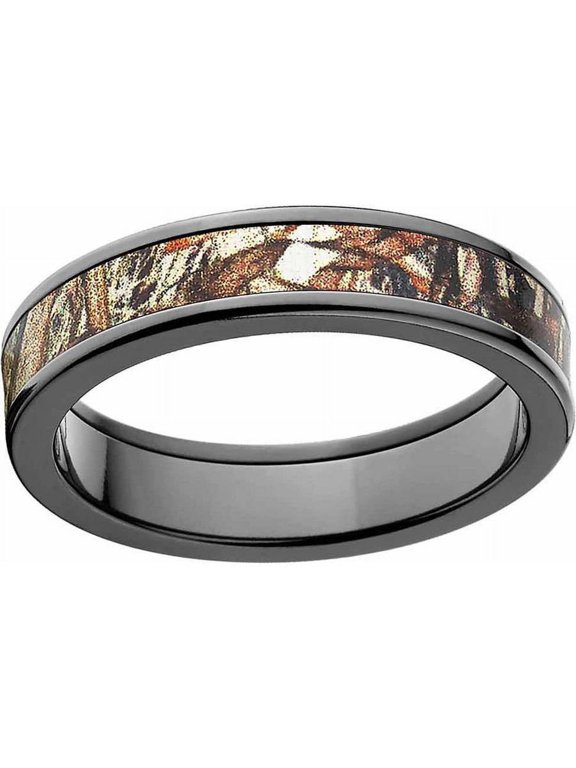 Men's Camo Black Zirconium Ring with Polished Edges and Deluxe Comfort Fit