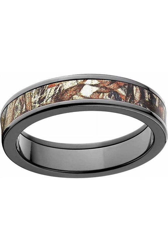 Men's Camo Black Zirconium Ring with Polished Edges and Deluxe Comfort Fit