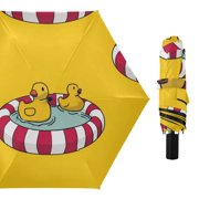 Duckies in Rubber Swimming Pool All Weather Umbrella Triple Folding Parasol 6 Ribs UV Protection Portable