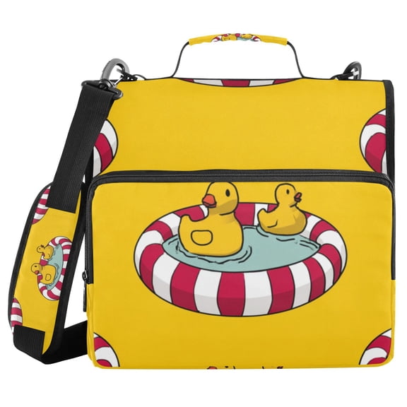 Duckies in Rubber Swimming Pool Binder Bag with Shoulder Strap 3 Ring Zipper Binder File Folder Document Storage