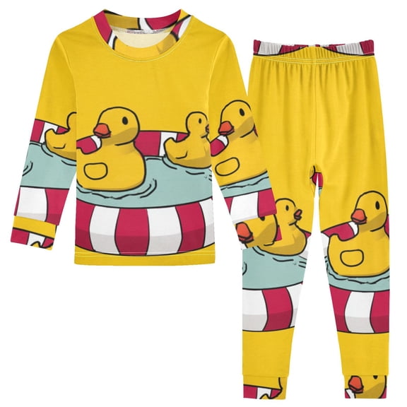 Duckies in Rubber Swimming Pool Cotton Pajama Set Long Sleeve Top and Pants Sleepwear Unisex 18M