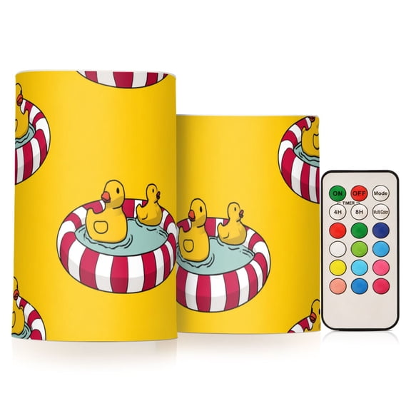 Duckies in Rubber Swimming Pool Flickering Flameless Candles LED Tealight Battery Operated with Remote Set of 2 Holiday Decor Ornaments