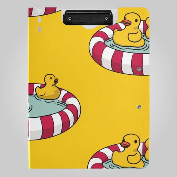 Duckies in Rubber Swimming Pool Foldable Binder Folder Clipboard with Pen Slot Double Clips A4 Size File Storage