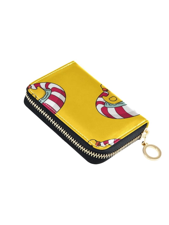 Duckies in Rubber Swimming Pool Women's Credit Card Holder PU Leather Zipper Wallet RFID Blocking