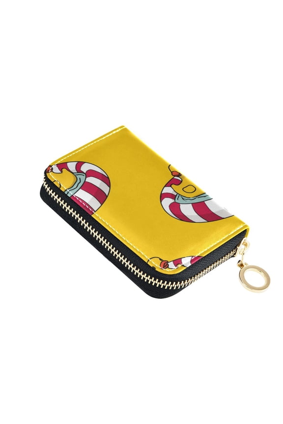 Duckies in Rubber Swimming Pool Women's Credit Card Holder PU Leather Zipper Wallet RFID Blocking