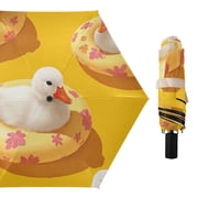 Duckies on Swimming Circles All Weather Umbrella Triple Folding Parasol 6 Ribs UV Protection Portable