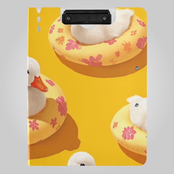 Duckies on Swimming Circles Foldable Binder Folder Clipboard with Pen Slot Double Clips A4 Size File Storage