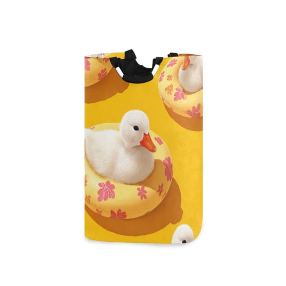 Duckies on Swimming Circles Laundry Basket with Handles Foldable Laundry Hamper Freestanding Washing Bin 50L