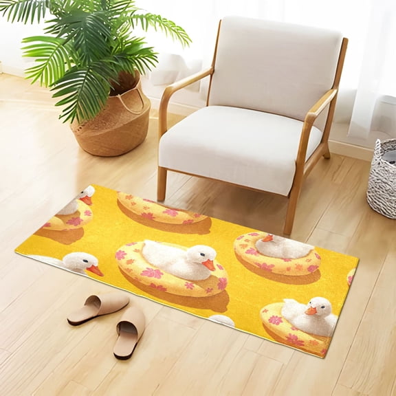 Duckies on Swimming Circles Plush Carpet Non Slip Runner Rug Absorbent Bath Mat 39" x 20"