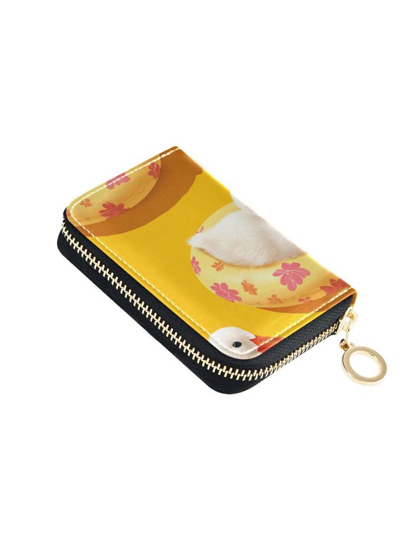 Duckies on Swimming Circles Women's Credit Card Holder PU Leather Zipper Wallet RFID Blocking