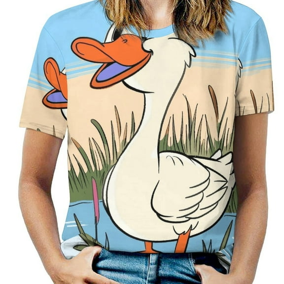 Duckling Lake Adventure Women's Short Sleeve T-Shirt Crew Neck Casual Summer Trendy Loose Fit Tops