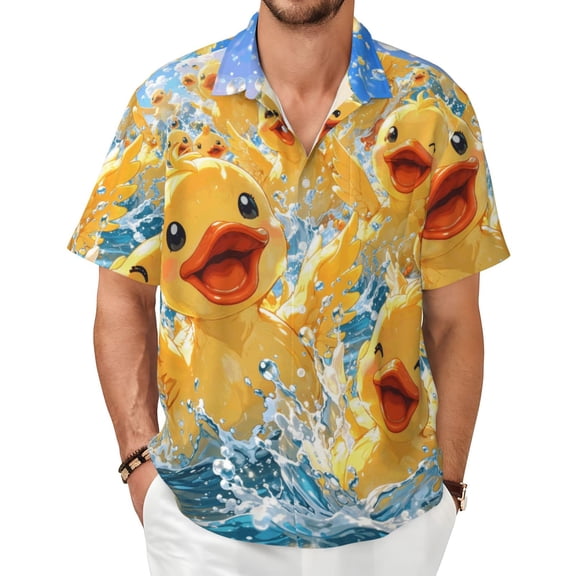 Duckling Men's Shirts Short-Sleeved with All-Over Prints Button-Up Shirts