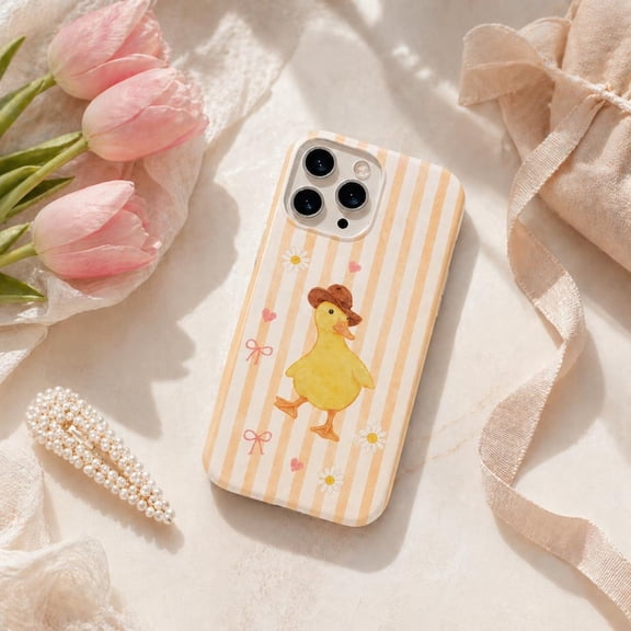 Duckling Stripe Phone Case, Minimal Animal Pattern Protective Cover, Coastal Cottagecore Aesthetic Clear Case