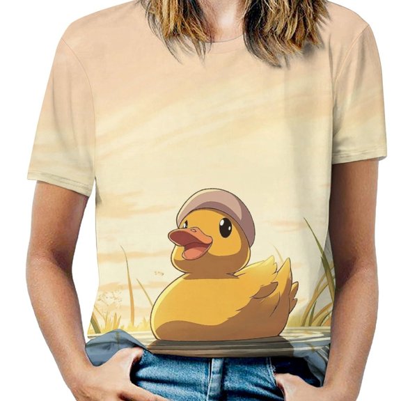 Duckling Sunset Pond Women's Short Sleeve Tops Casual Blouses T Shirt