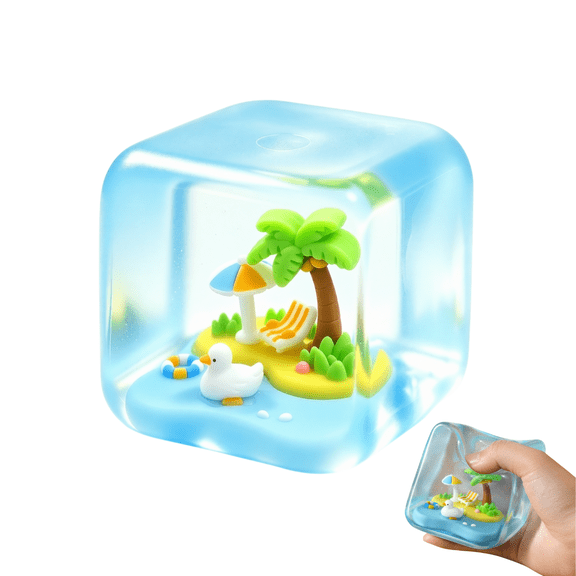 Duckling Tiny Cube World Christmas Squishies, Collectible Mini Scene Stress Relief Desk Toy, Slow Rising Sensory Squeeze Toys, Christmas Stocking Stuffers