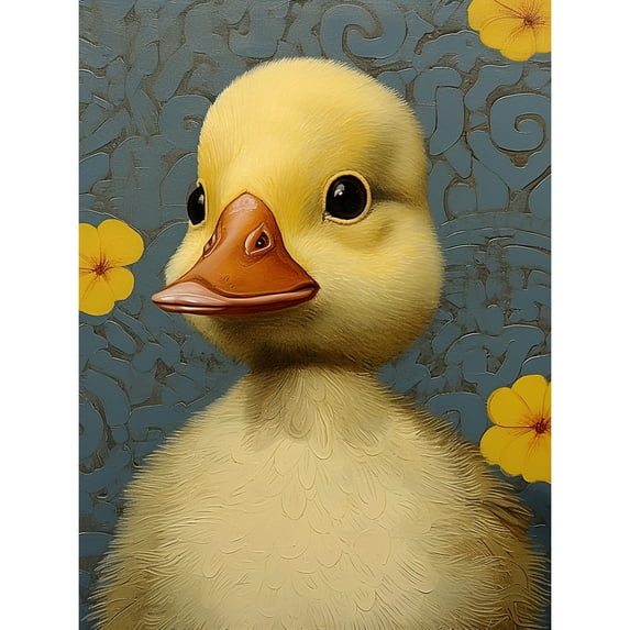 Duckling with Flowers Oil Painting Kids Bedroom Baby Nursery Duck Large Wall Art Poster Print Thick Paper 18X24 Inch