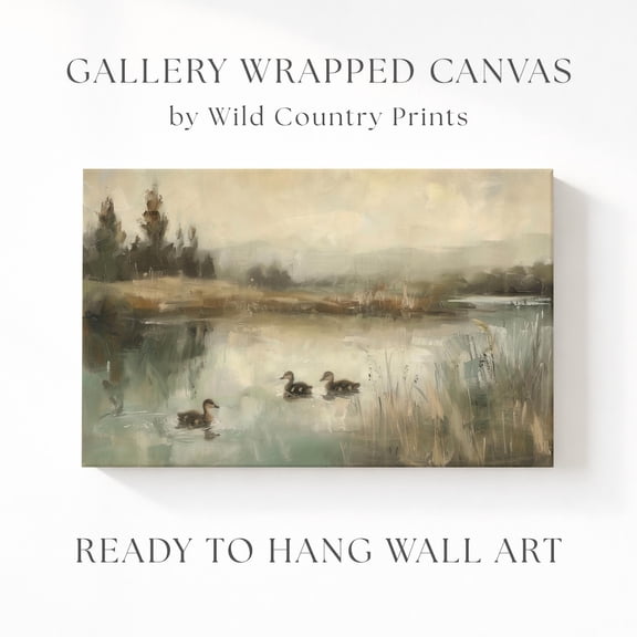 Ducklings Misty Pond Three Ducks Wildlife Wall Art Moody Nature Print Sage Grey Cabin Decor Atmospheric Juvenile Bird Unframed Paper Print