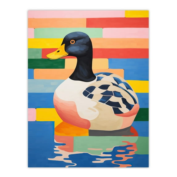 Duckpond Delight Colourful Bright Bird Extra Large XL Wall Art Poster Print