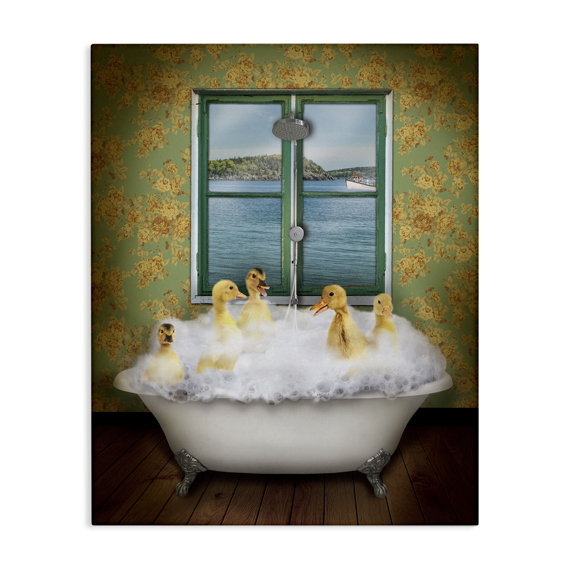 Ducks Bathing Tub Ocean View Animals & Insects Graphic Art Gallery Wrapped Canvas Print Wall Art