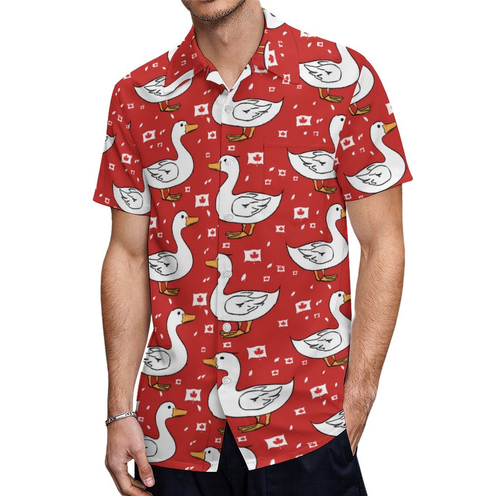 Men’s Yellow Cartoon Ducks Hawaiian Shirt – Retro Button Up, Funny Party Shirt, Polyester, Loose Fit - View #9