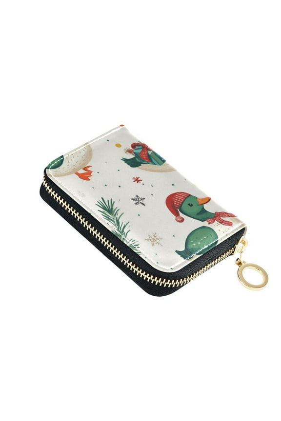 Ducks Celebrate Christmas Leaves Presents Women's Credit Card Holder PU Leather Zipper Wallet RFID Blocking