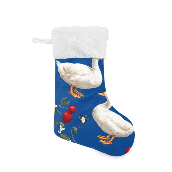 Ducks Cherries Small Flowers Leaves Christmas Stockings Large Capacity 18 inch Gift Bag with Hook Xmas Holiday Decor 1 Pack