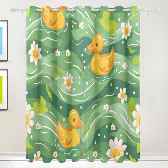 Ducks Daisy Flower on Green Wave Black Out Curtains 72 Inch Length Curtains for Sliding Glass Doors Bedroom Living Room 2 Pack