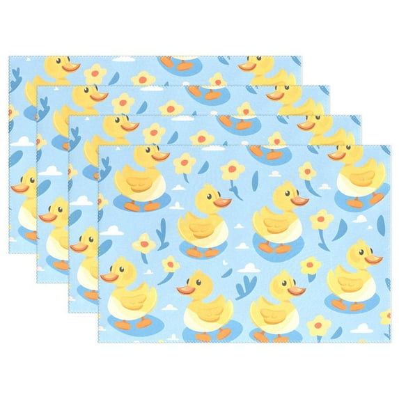 Ducks Flowers 12×18 inch Placemats Heat Resistant Washable Foldable Rectangular Placemats Set Decoration Indoor Outdoor for Kitchen Dining Table 6PCs