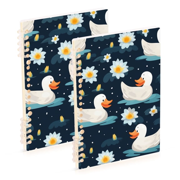 Ducks Flowers Water Lily Ring Binder Notebook Journey Note Diary College Ruled Spiral Notebook Study Loose Leaf Paper A5 60 Pages
