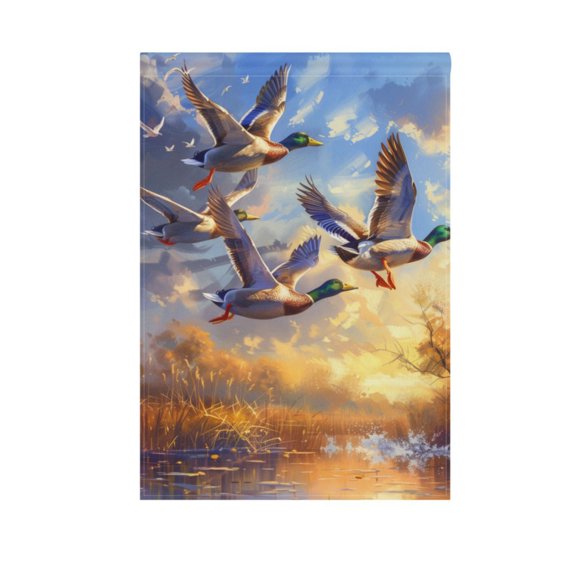 Ducks Flying in Sky Garden Flag 12X18 Double Sided Yard Flags for Outside Outdoor All Seasonal Decoration