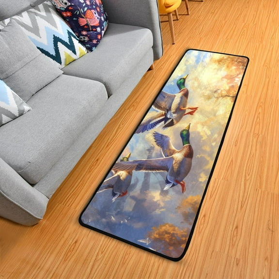 Ducks Flying in Sky Hallway Runner Rug 2'X6' Non-Slip Washable Carpet Runner Kitchen Entryway Laundry Bedroom
