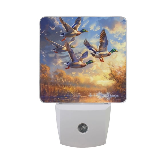 Ducks Flying in Sky Night Light 2 Pack LED Nightlight Plug into Wall Dusk to Dawn Sensor Soft White