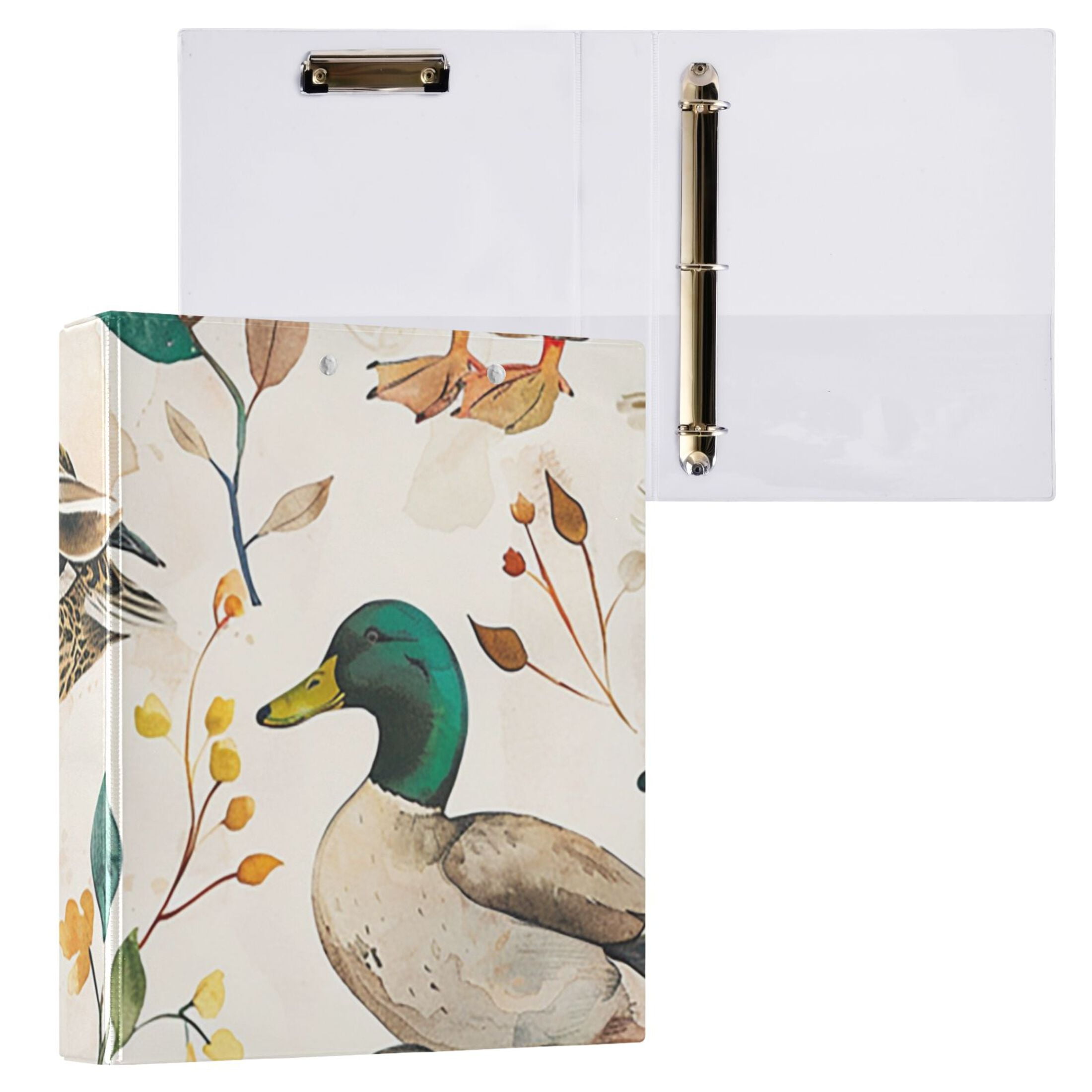 Ducks Leaves 3 Ring Binders 1.5 inch Hardcover File Folders with Interior Pockets A4 Size Organizer for School Office Hospital