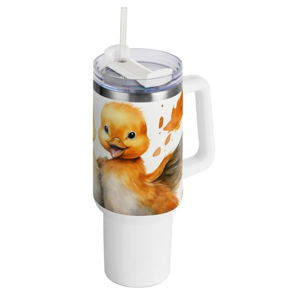 Ducks Leaves Water 40 oz Tumbler with Handle InsulatedTravel MugLid Straw Leak Proof Steel Vacuum Water Bottles Glasses Fits in Car Cup Holder
