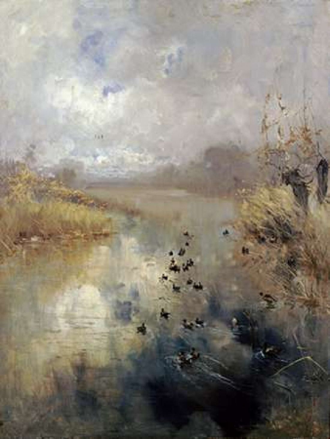 Ducks On a Lake Canvas Art - Pompeo Mariani (18 x 24)