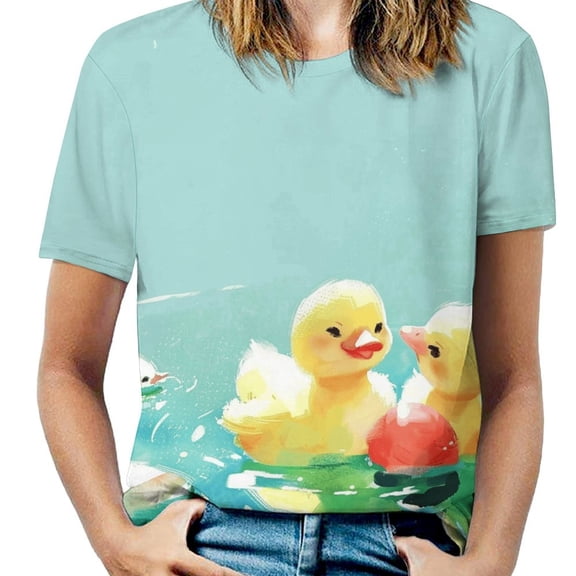 Ducks Playing Water Women's Short Sleeve Tops Casual Blouses T Shirt